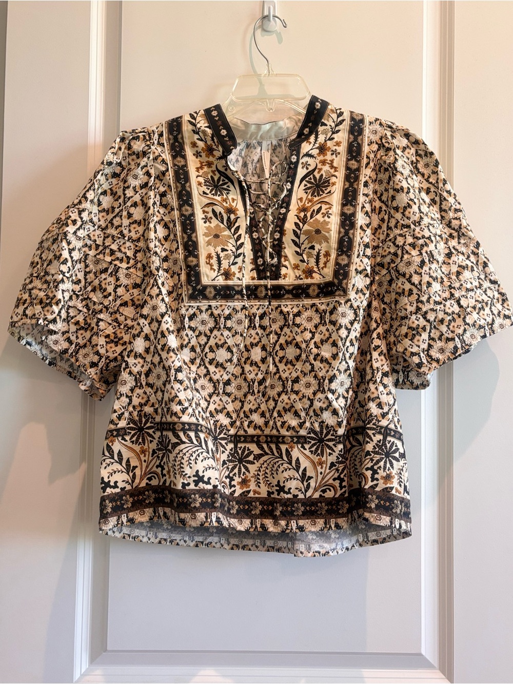 Anthropologie Boho Floral Puff Sleeve Peasant Blouse Women’s Large NWOT